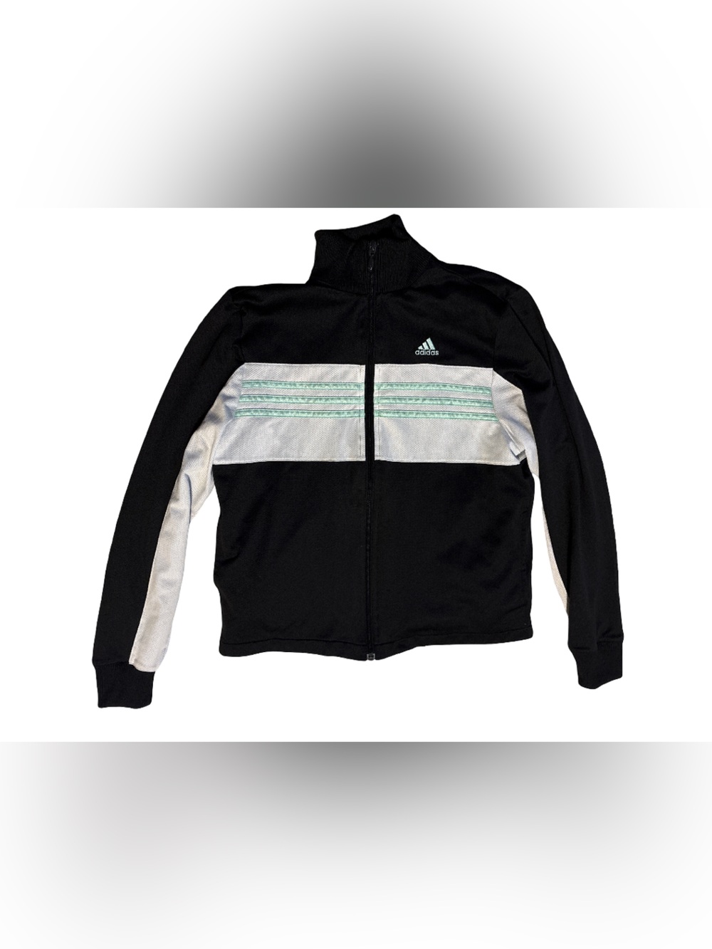 adidas Black Track Jacket with White Panels and Mint Stripe Accents